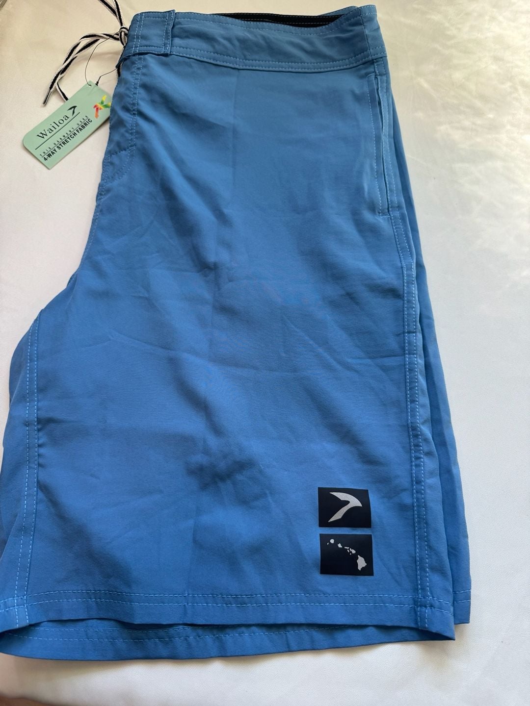 Wailoa Blue Board Shorts 4 Way Stretch Hawaiian Surf Swim Trunks Size 40 2