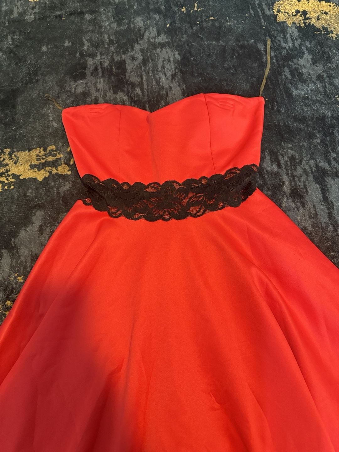 Red And Black Lace Strapless Cocktail Dress 3
