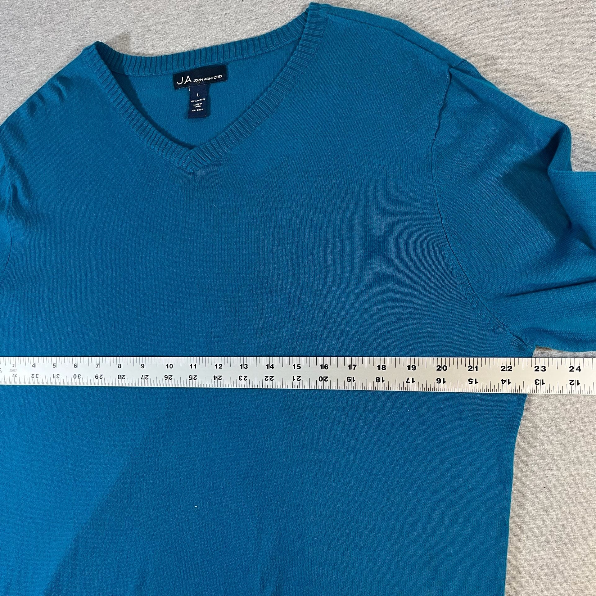 John Ashford Blue V-Neck 100% Cotton Sweater Men’s L 3