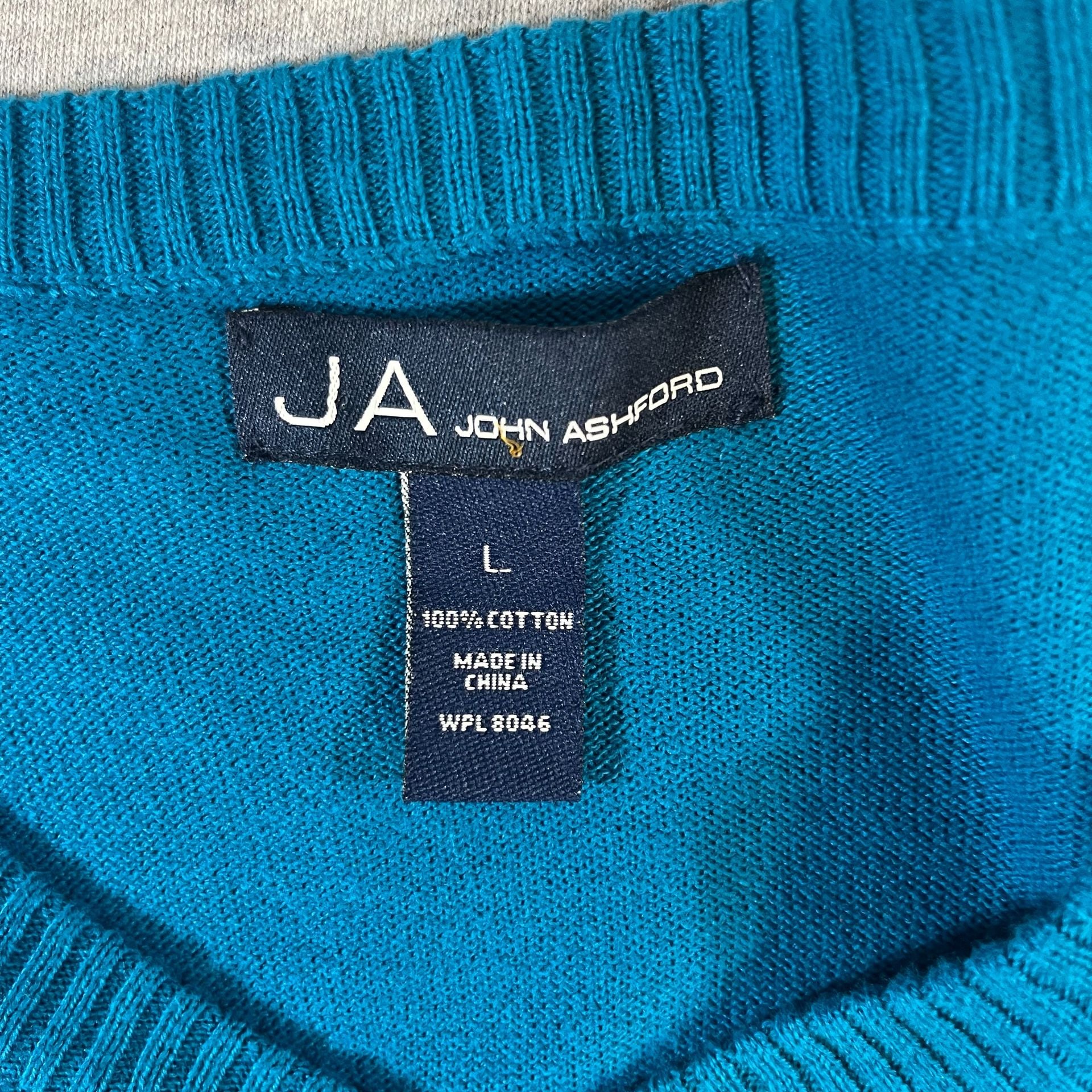 John Ashford Blue V-Neck 100% Cotton Sweater Men’s L 7