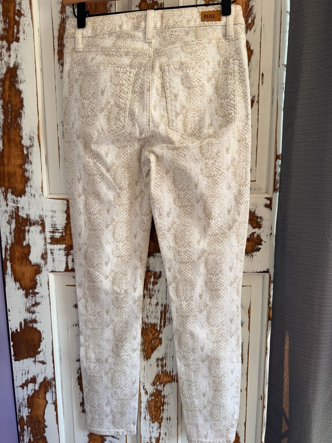 Paige Women’s Hoxton Ankle Skinny Jeans Size 26 Beige Snake Western Quiet Luxury 3