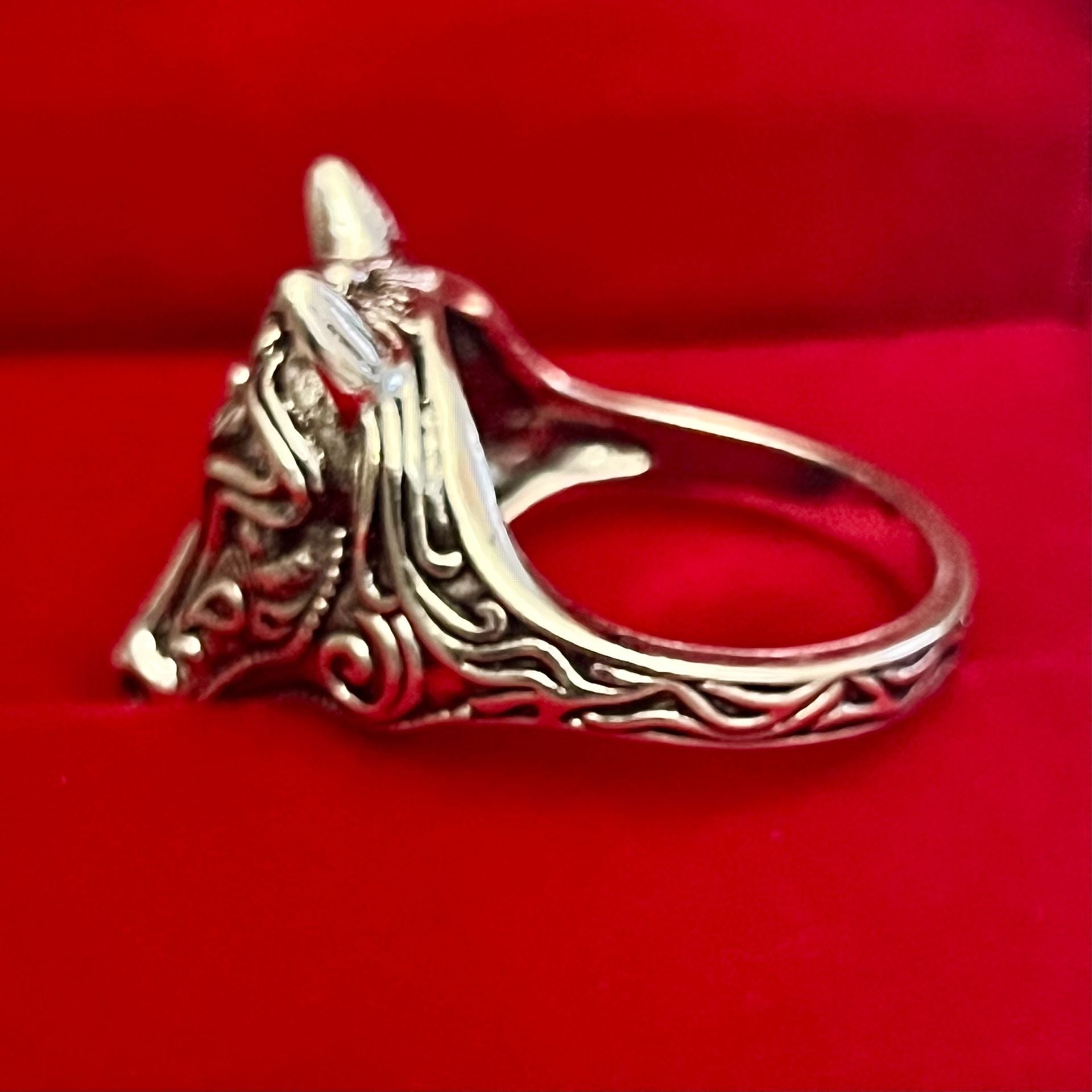 Vintage Design Titanium Steel Silver Horse Floral Head Ring Size 9 5