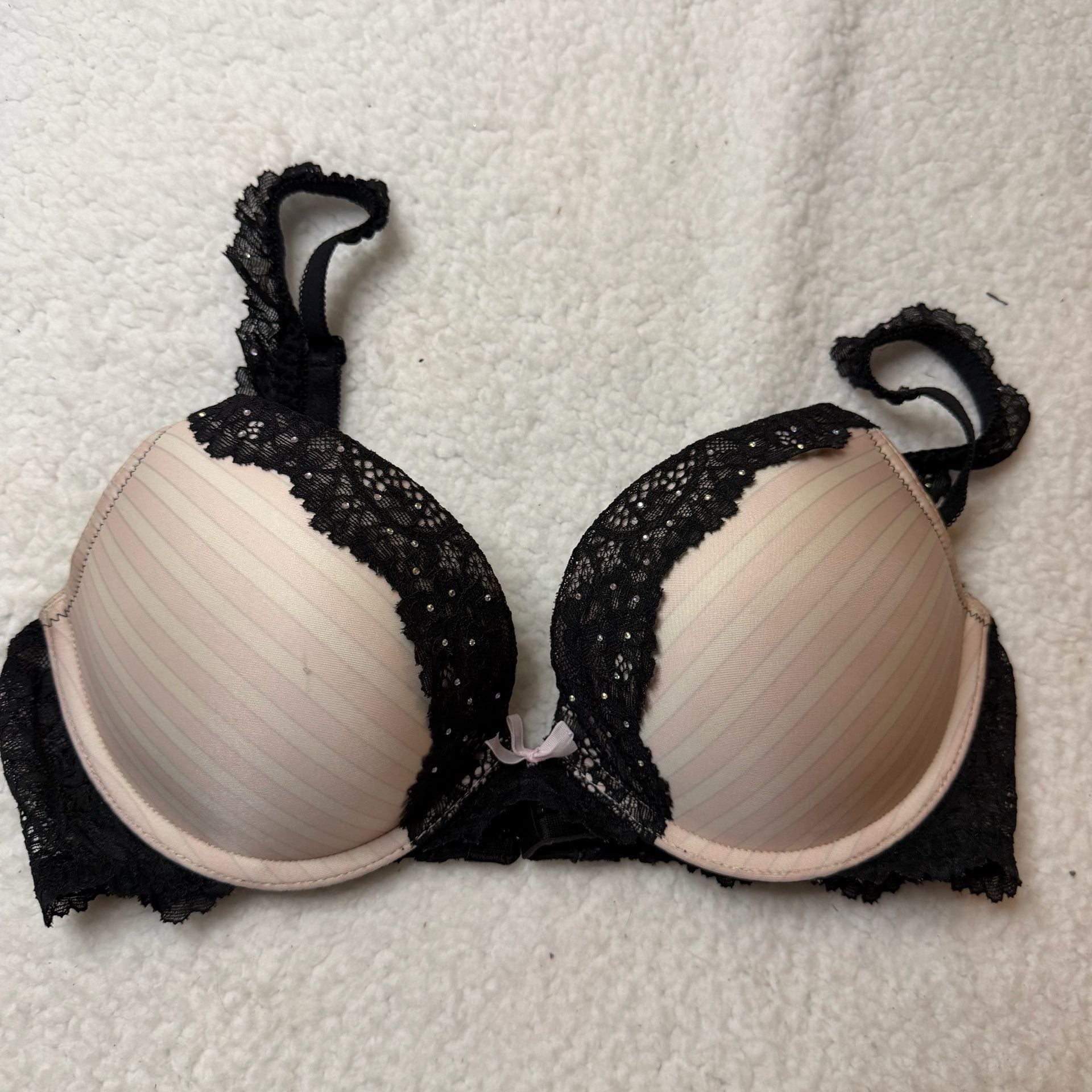 Victoria's Secret Push-Up Bra Pink Striped Black Lace 2