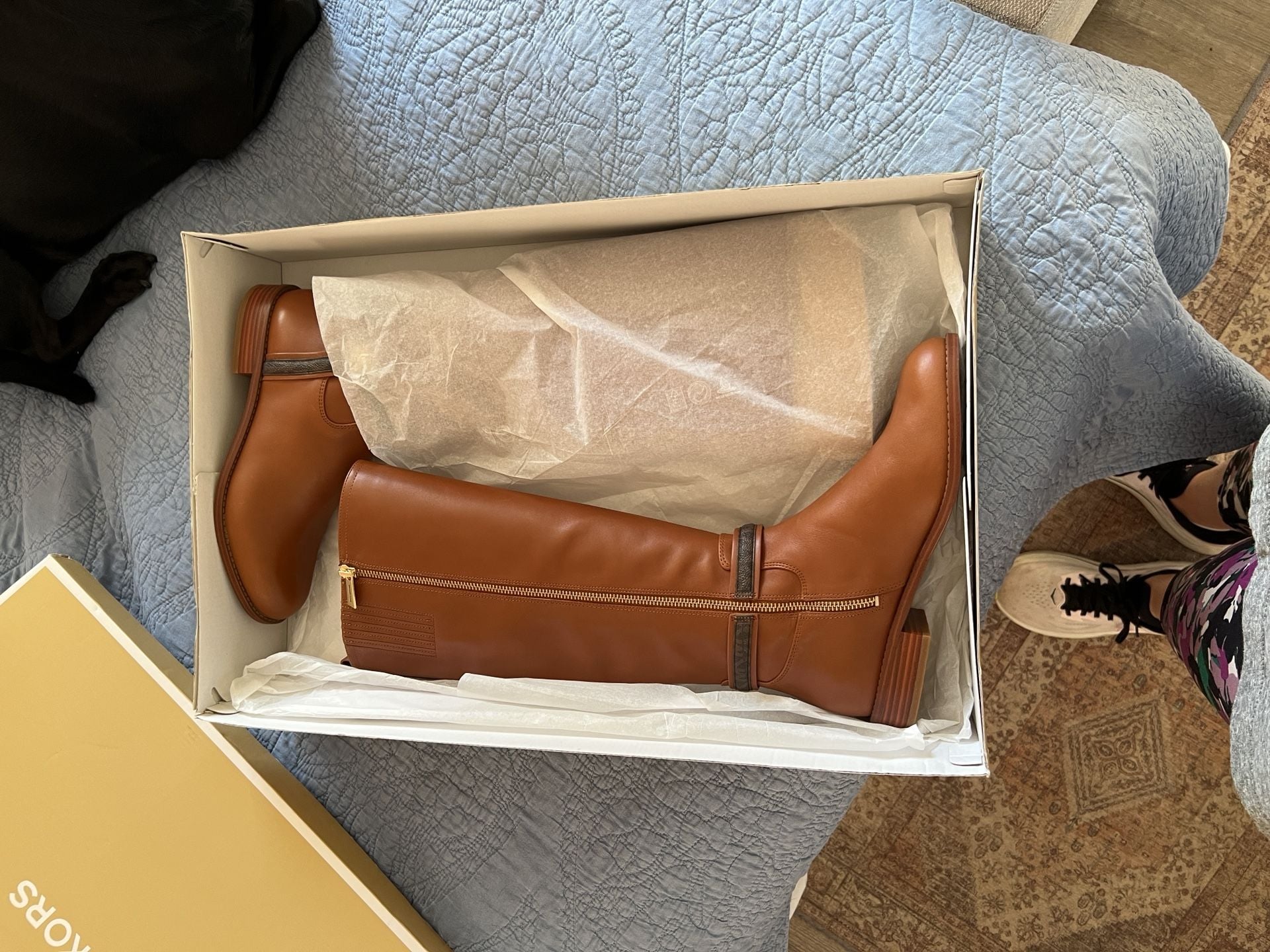 NIB Michael Kors Mindy Flat Boot Size 8.5M Lugg Multi Leather Riding Boots 8