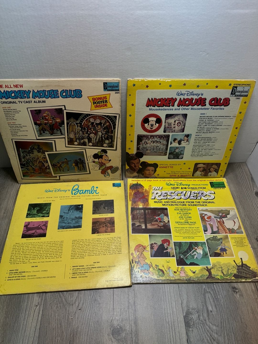 Disneyland Records Vintage Disney LP Vinyl Lot of 4 Bambi Rescuers Mickey Mouse 6