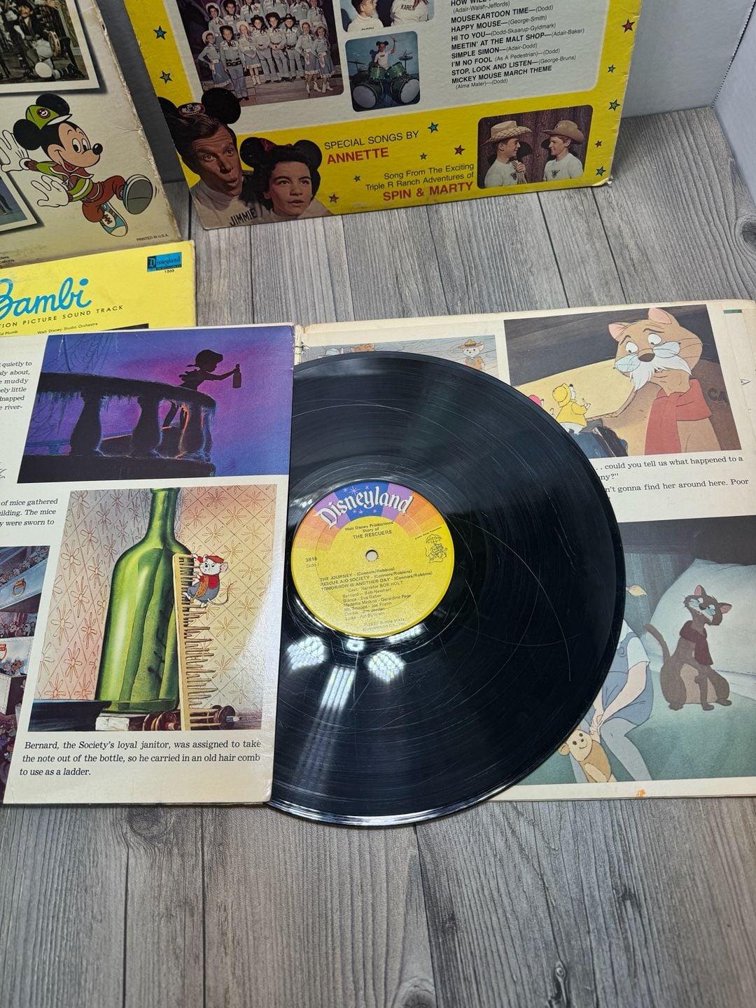 Disneyland Records Vintage Disney LP Vinyl Lot of 4 Bambi Rescuers Mickey Mouse 7