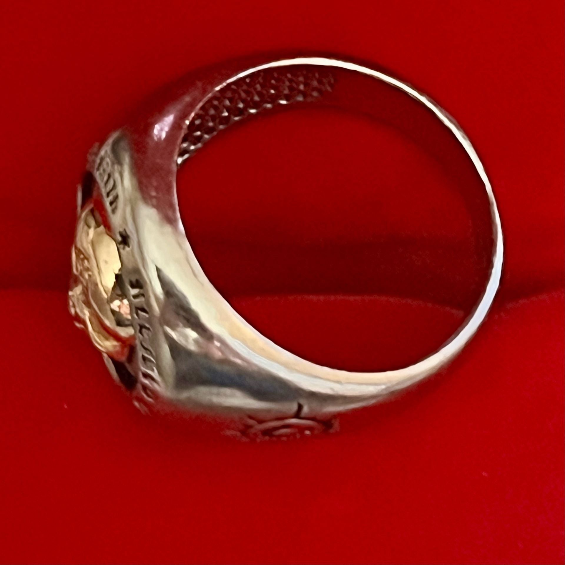 Gothic Titanium Steel Silver Skull Signet Ring with Gold Tone Center Size 9 5