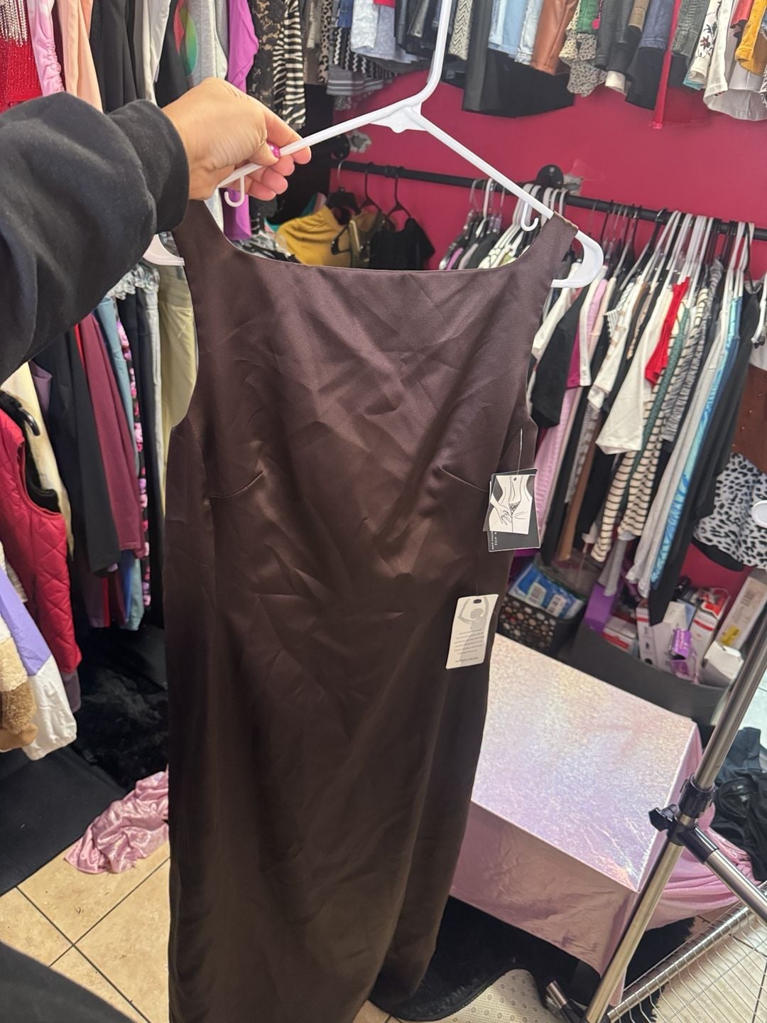 Nordstrom Satin Cocktail Dress Size 16 Brown Sleeveless 2