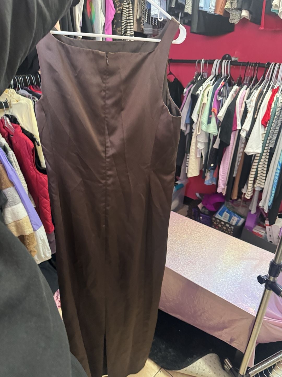 Nordstrom Satin Cocktail Dress Size 16 Brown Sleeveless 9
