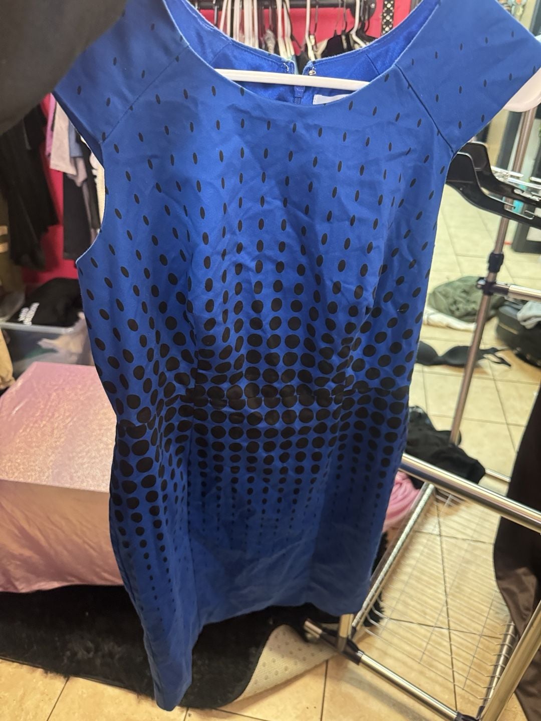 Liz Claiborne Polka Dot Sheath Dress Size 4 Blue Black 3