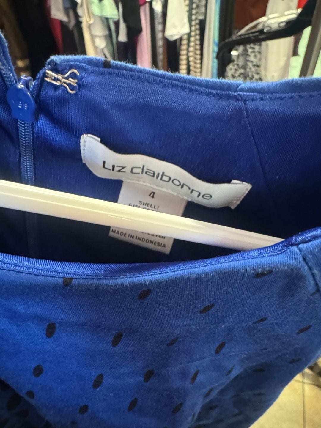 Liz Claiborne Polka Dot Sheath Dress Size 4 Blue Black 4