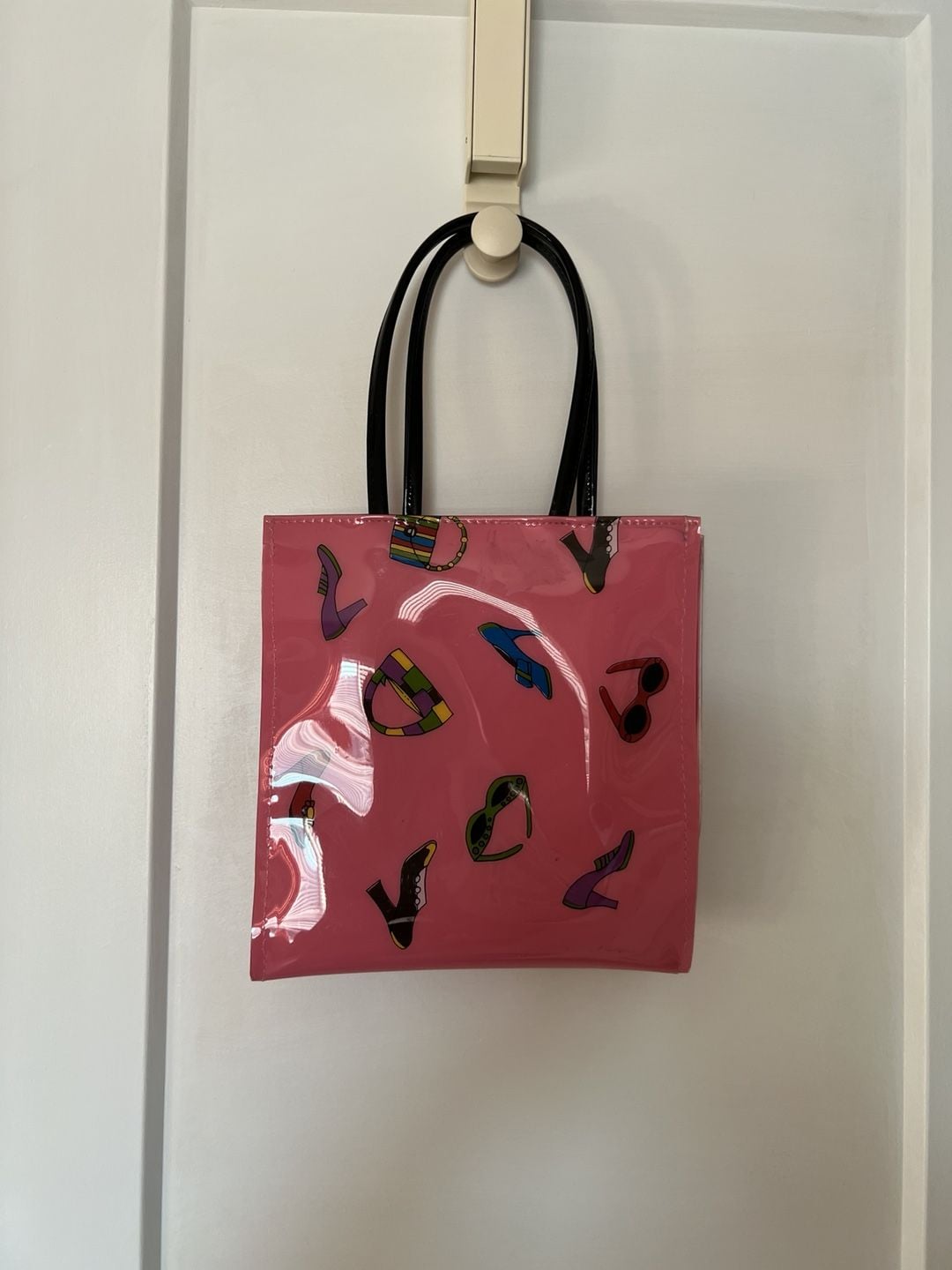 Bloomingdale's Pink Patent Leather Fashion Print Mini Tote Bag 2
