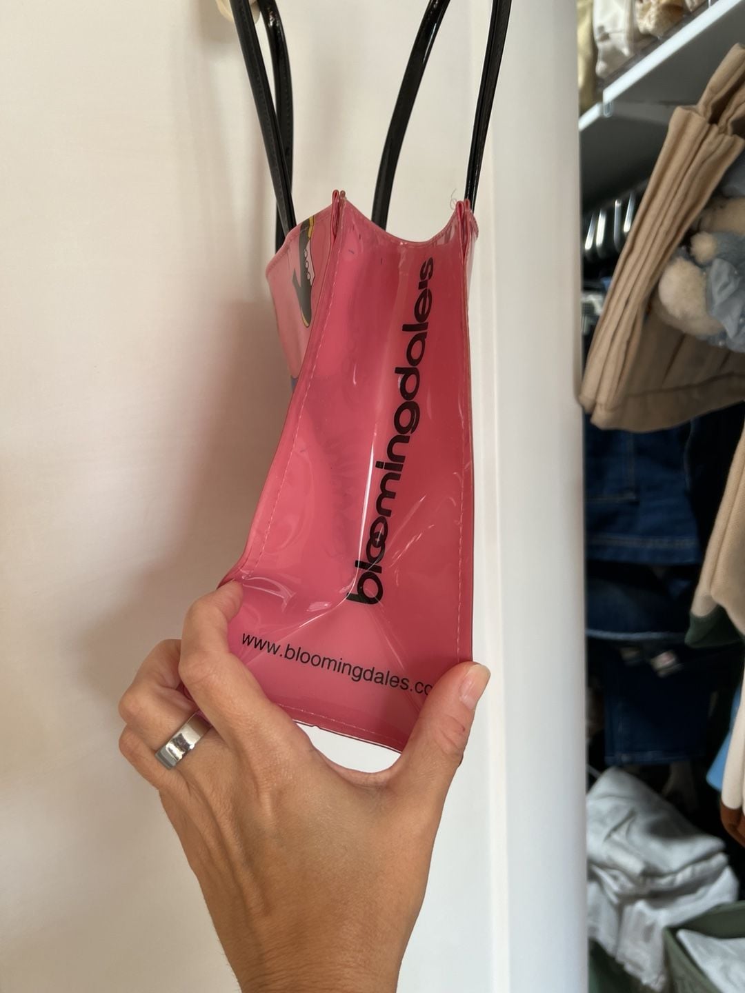 Bloomingdale's Pink Patent Leather Fashion Print Mini Tote Bag 3