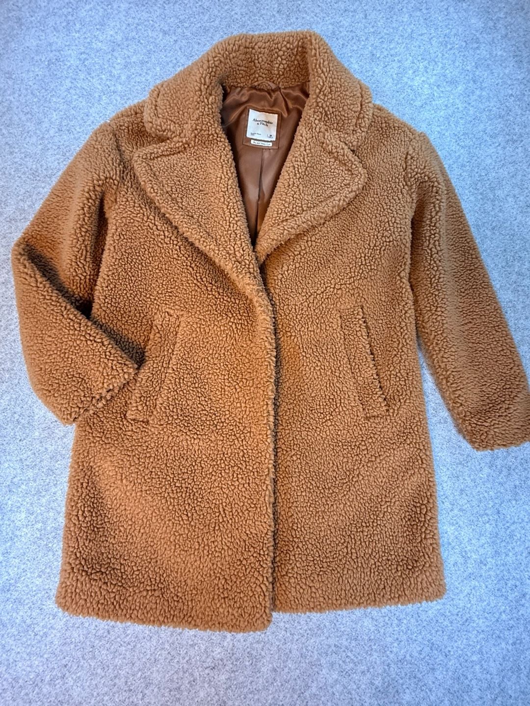 Abercrombie & Fitch The A&F Teddy Coat Size M Camel Faux Fur Jacket 3