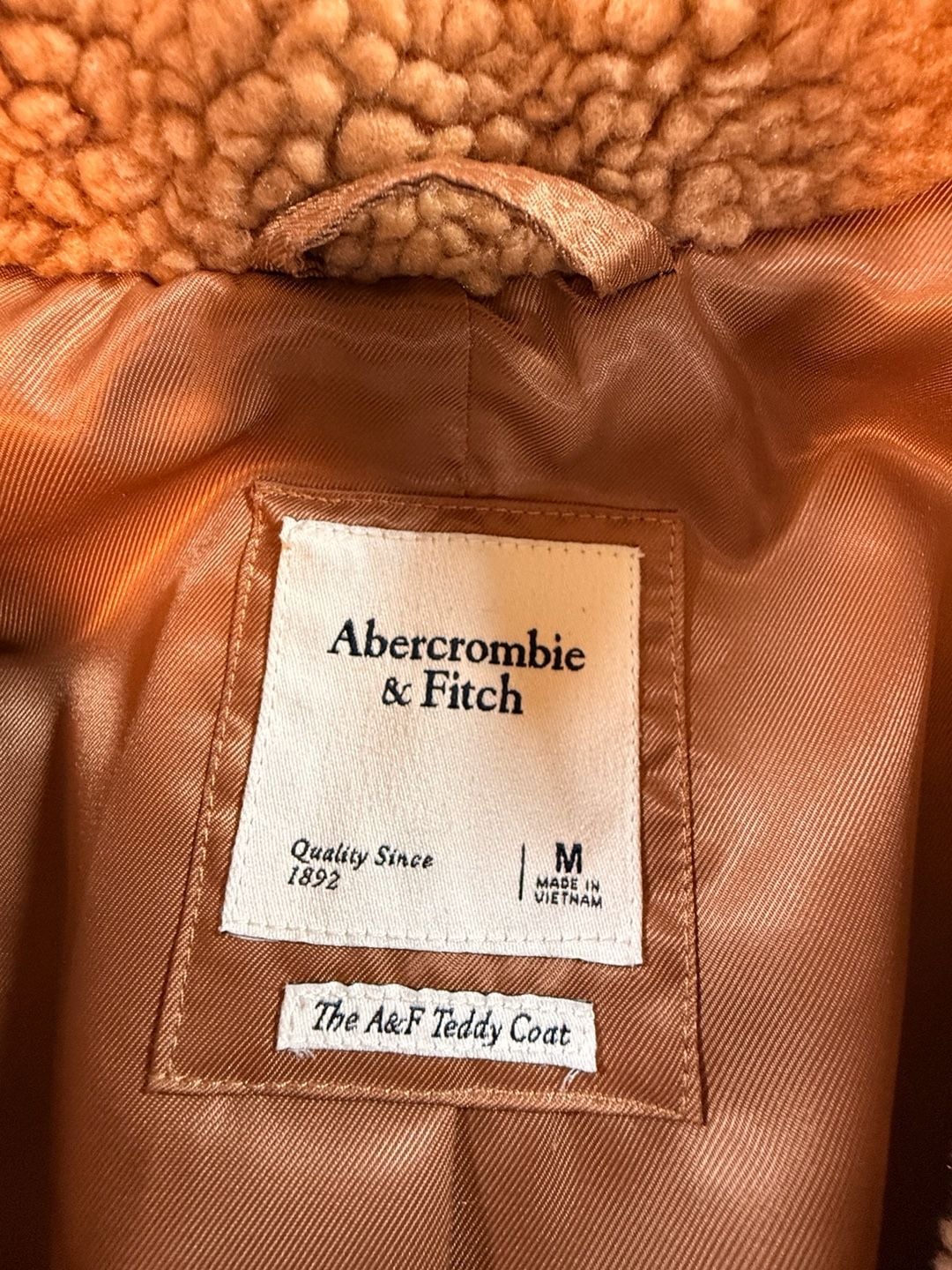 Abercrombie & Fitch The A&F Teddy Coat Size M Camel Faux Fur Jacket 4