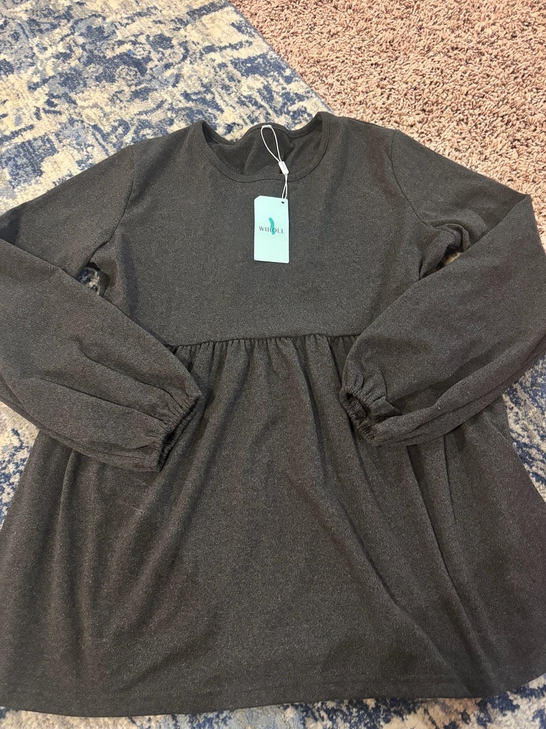 WIHOLL Peplum Top Size M Charcoal Grey Long Sleeve Knit Blouse 2