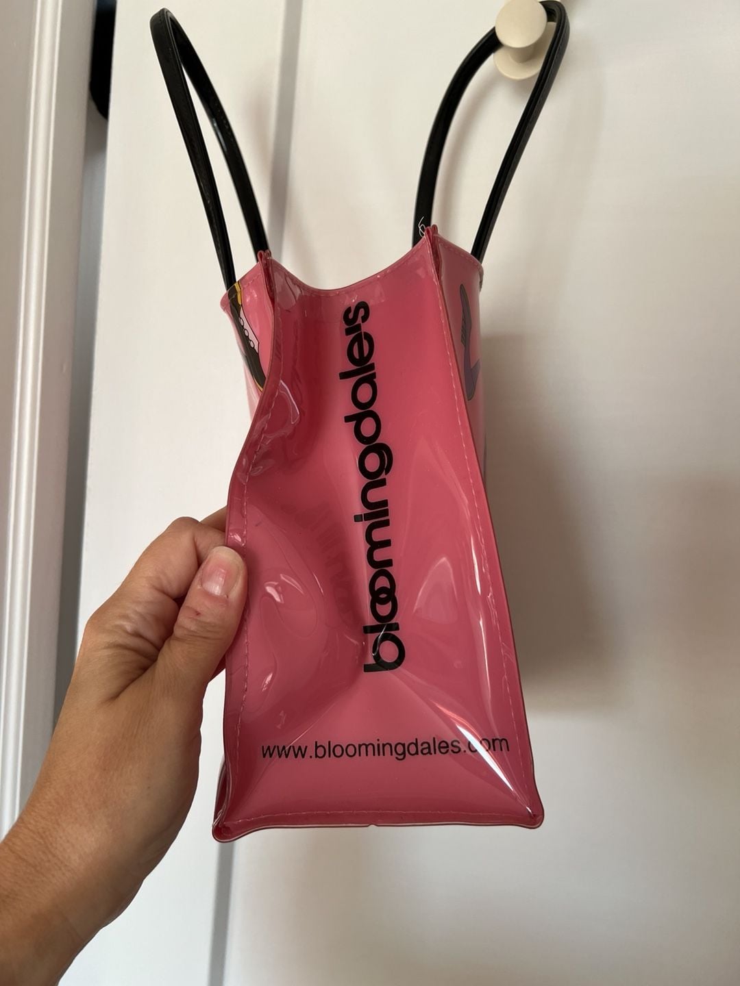 Bloomingdale's Pink Patent Leather Fashion Print Mini Tote Bag 6