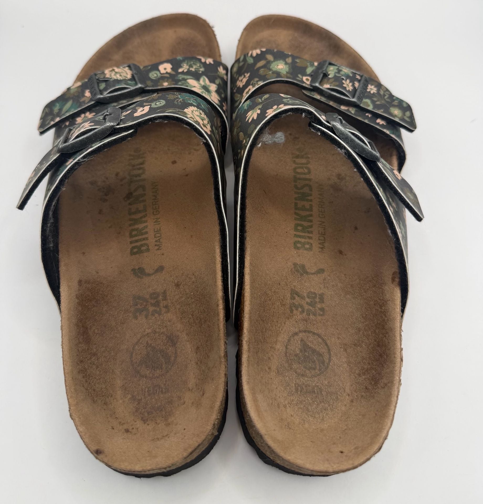 Birkenstock Arizona Sandals Size 37 Floral Black Leather 4