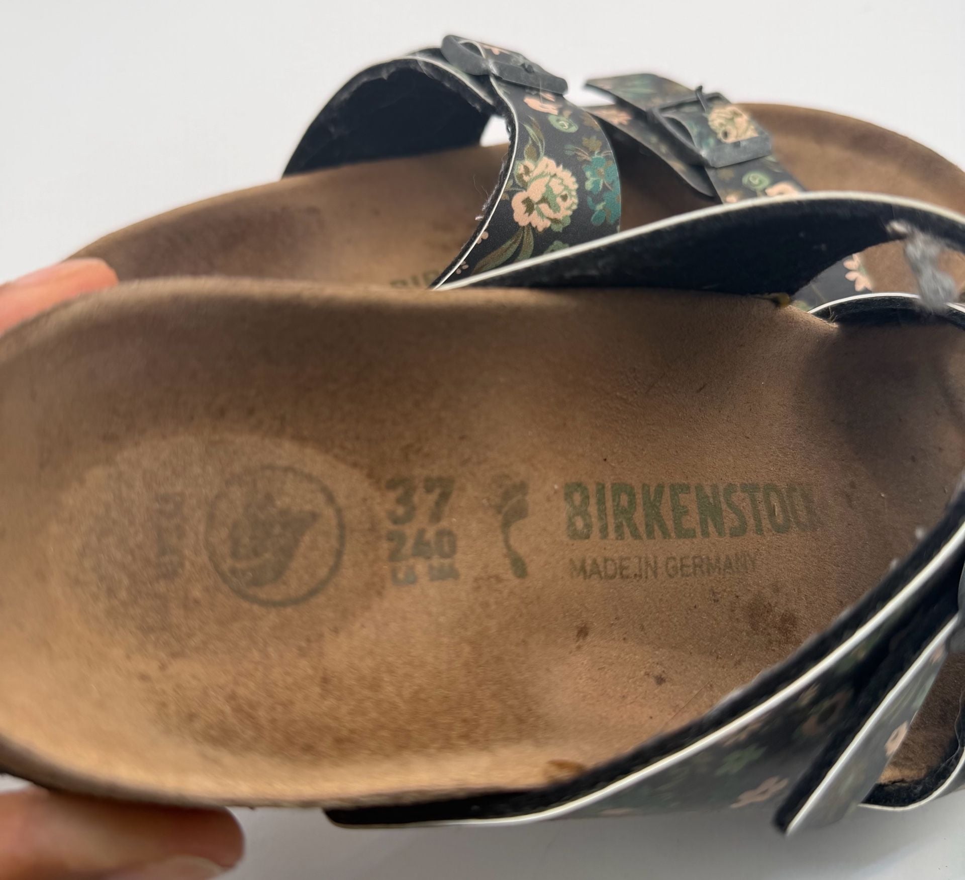 Birkenstock Arizona Sandals Size 37 Floral Black Leather 6