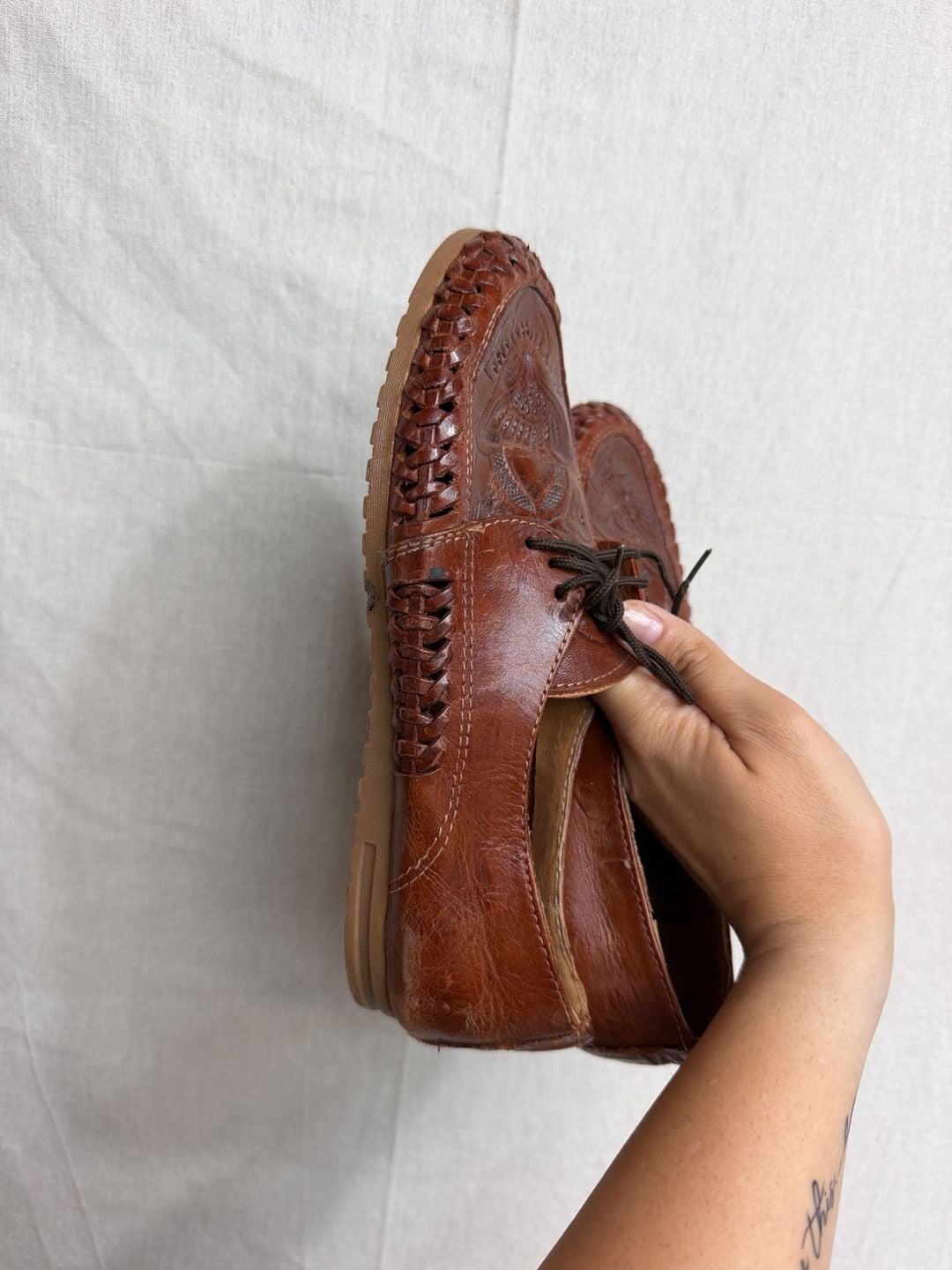 Vintage Tooled Leather Huarache Oxford Shoes Brown 4