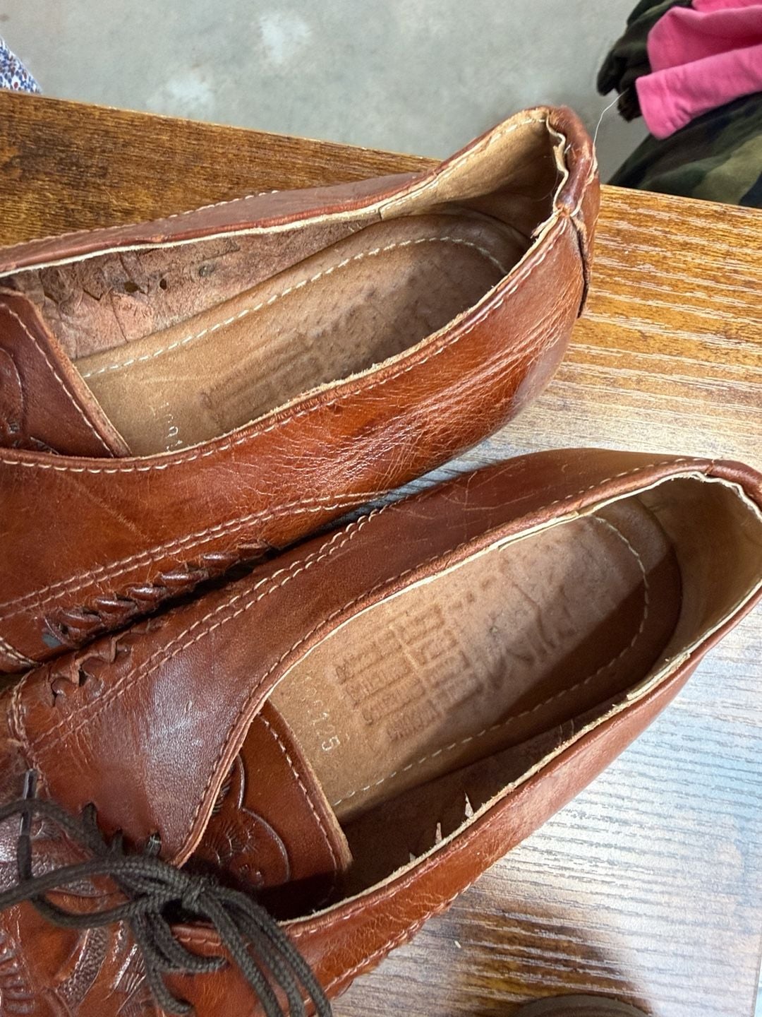 Vintage Tooled Leather Huarache Oxford Shoes Brown 7