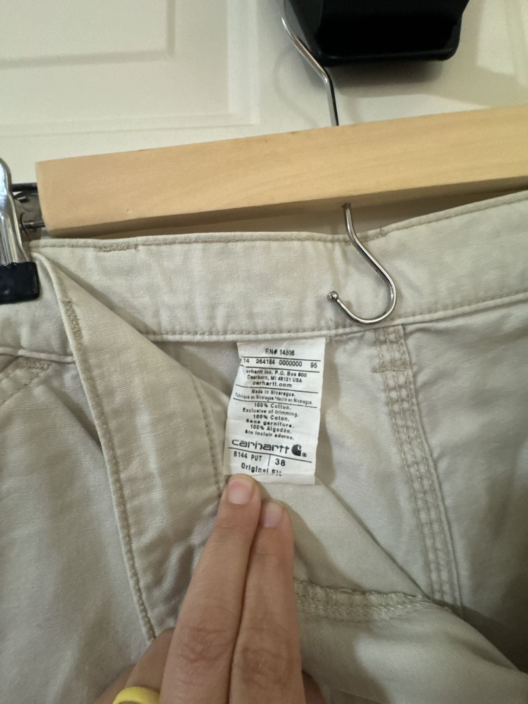 Carhartt B144 Carpenter Shorts Size 38 Cream Original Fit Canvas - Leather Patch 5