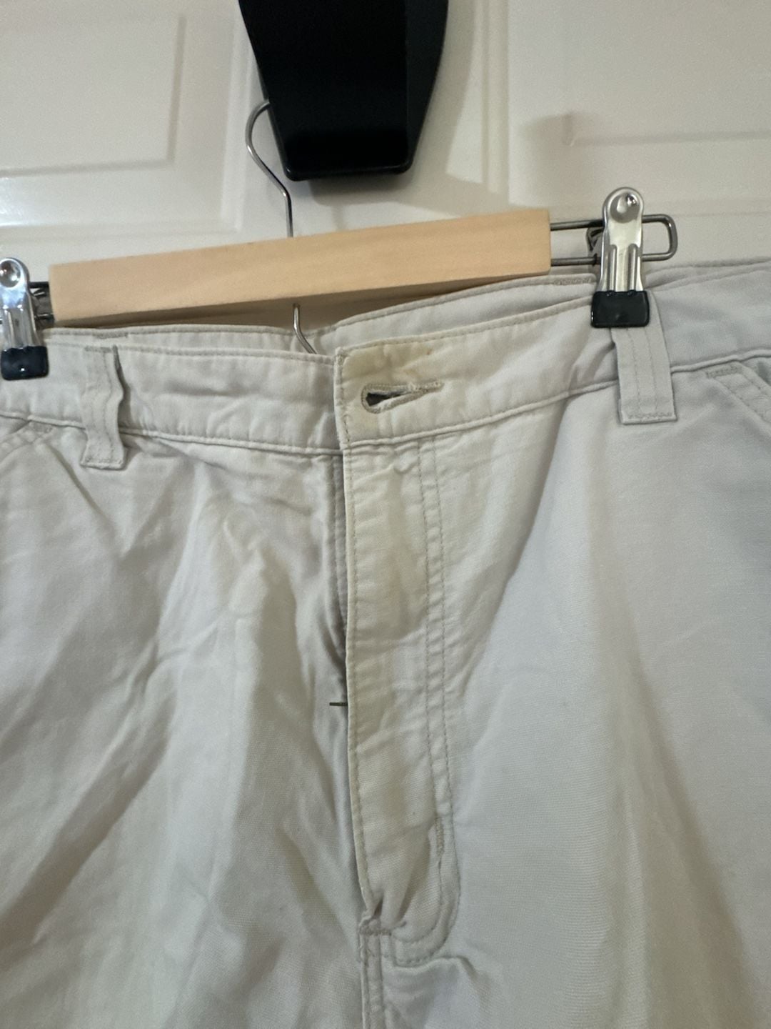 Carhartt B144 Carpenter Shorts Size 38 Cream Original Fit Canvas - Leather Patch 6