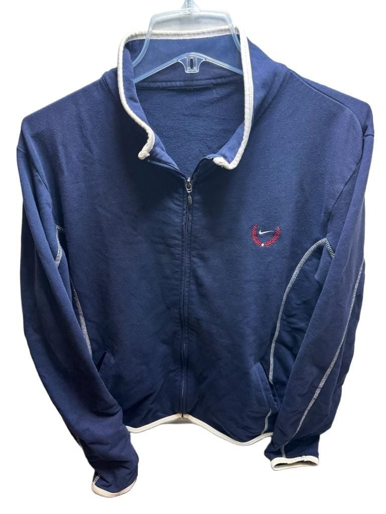 Nike Full Zip Track Jacket Blue Cotton Spandex Wreath Logo Men’s size XL 2