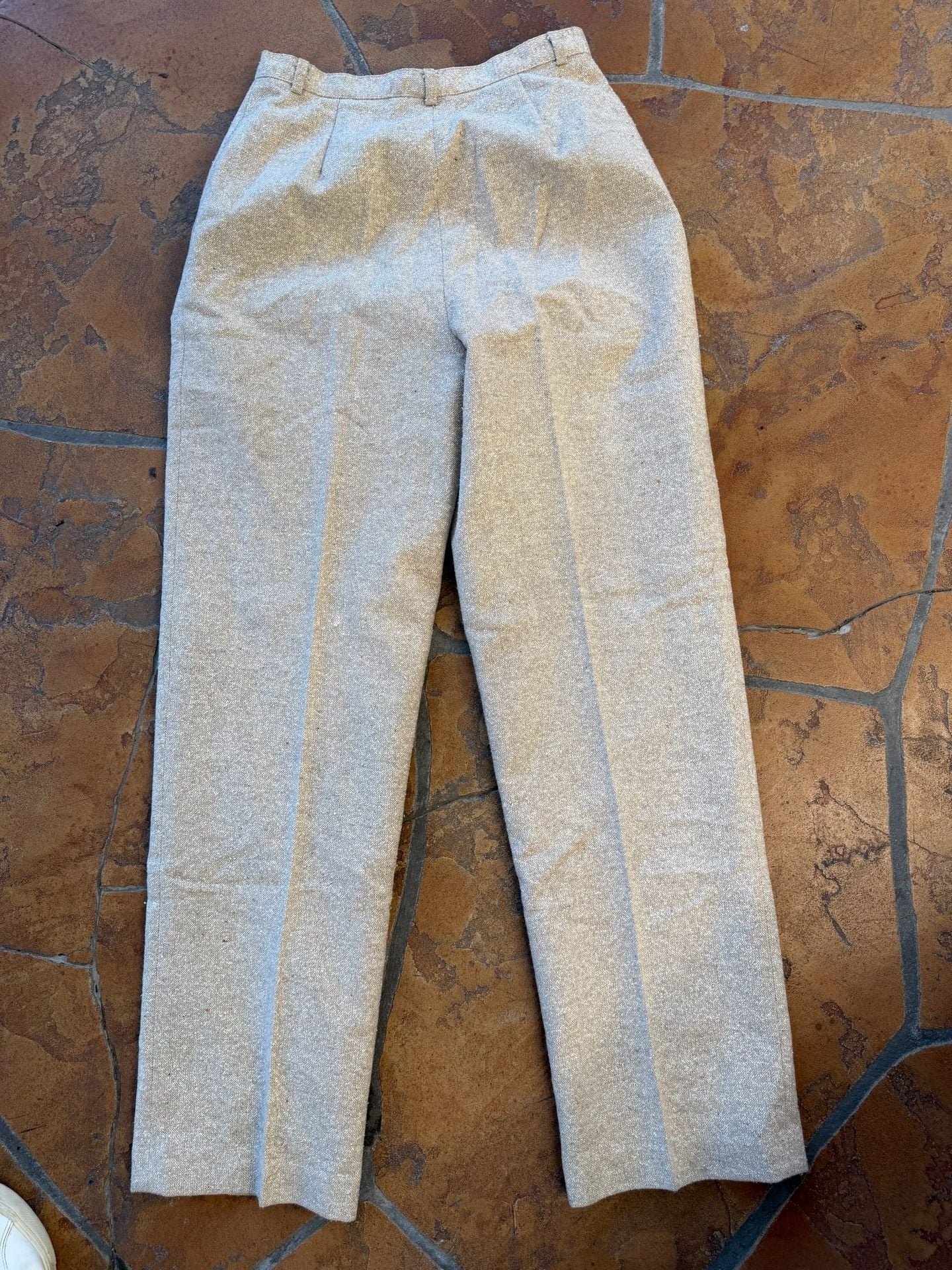 Vintage Espresso 80s Pleated Tweed Trousers Neutral Beige Wool Blend 5