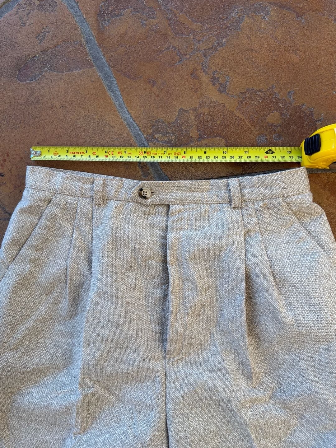 Vintage Espresso 80s Pleated Tweed Trousers Neutral Beige Wool Blend 6