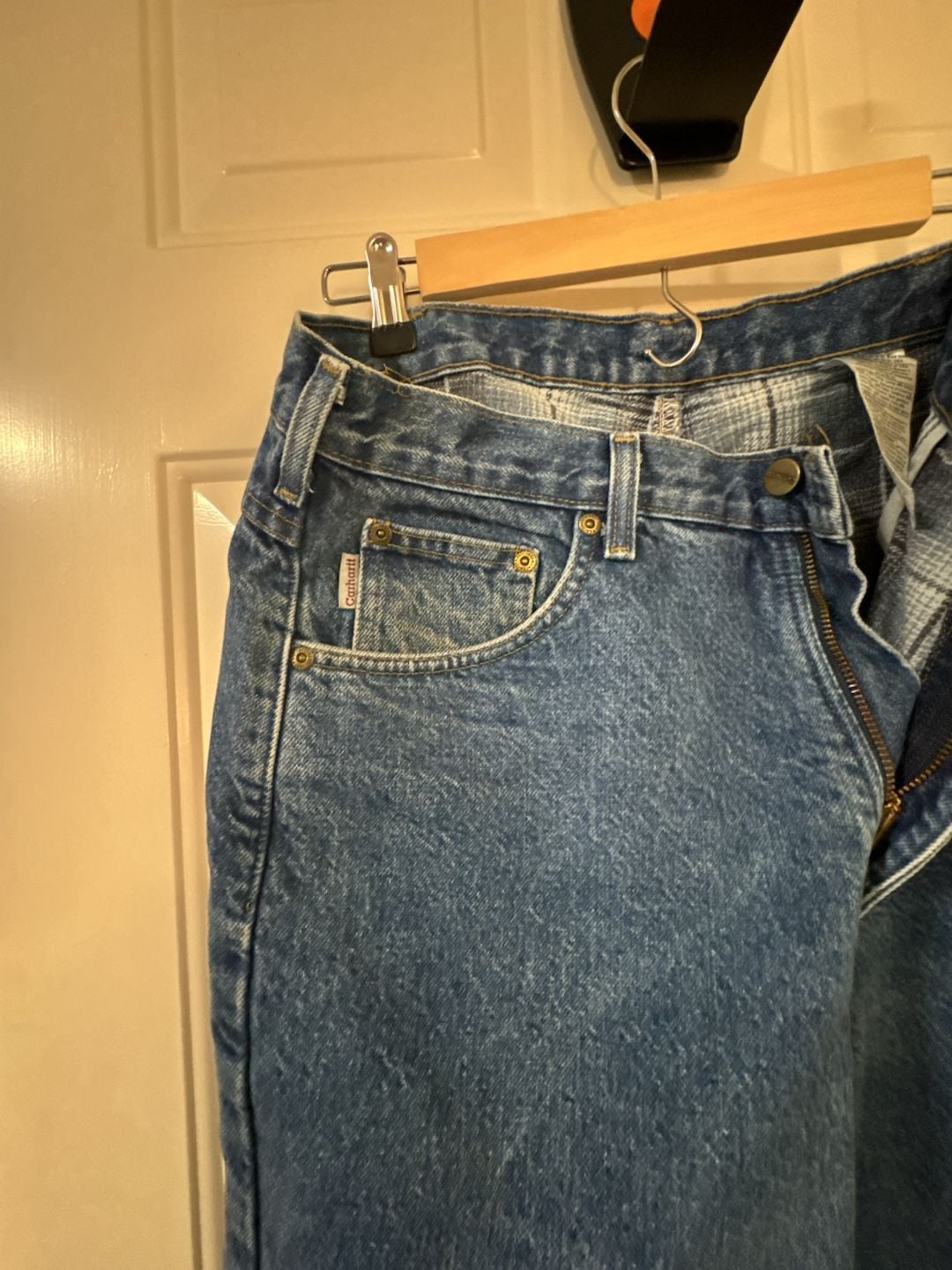 Carhartt Flannel Lined Jeans Size 36 x 32 Blue Denim Relaxed Fit 4