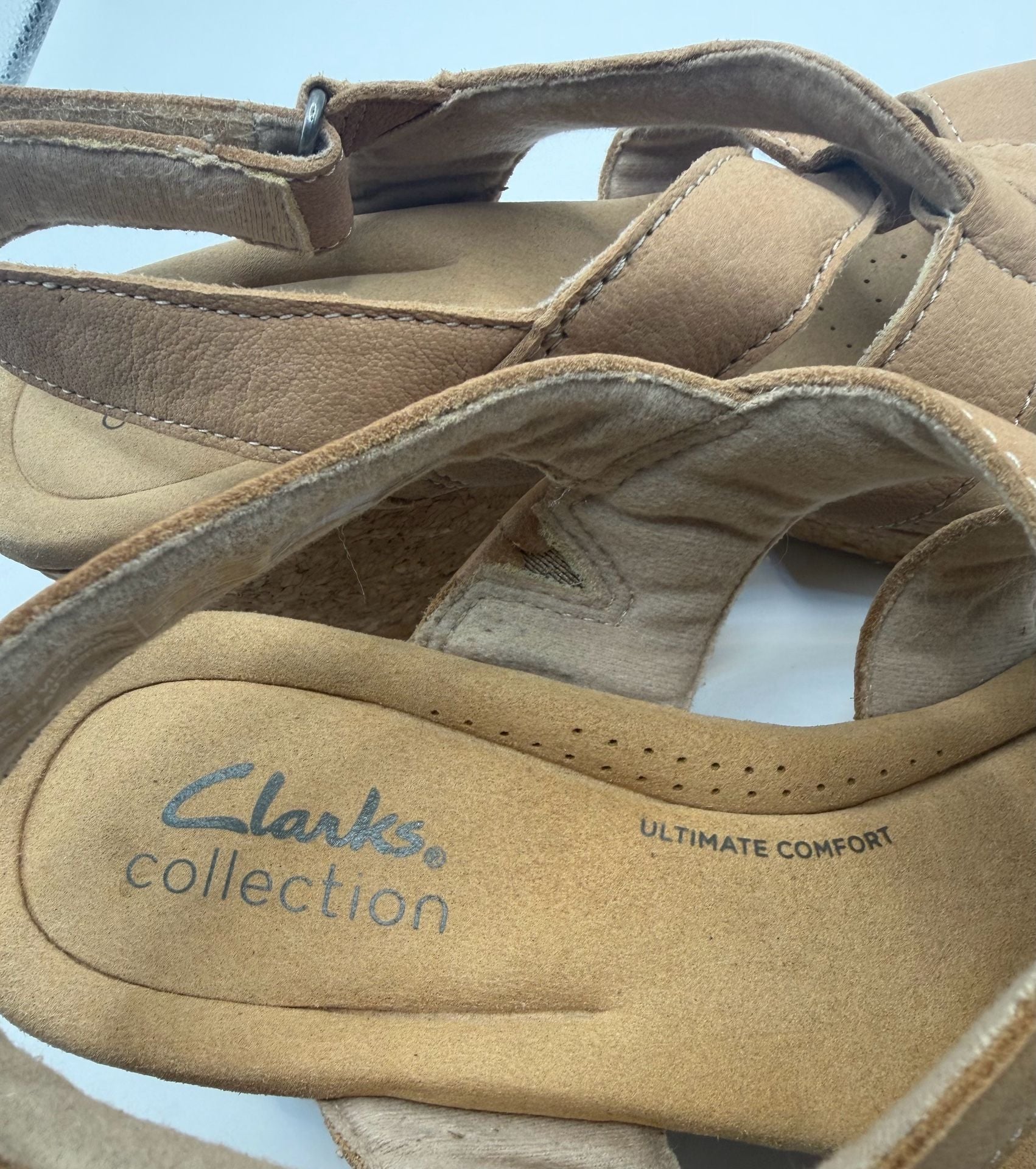 Clarks Collection Wedge Sandals Tan Brown Leather Size 7 7
