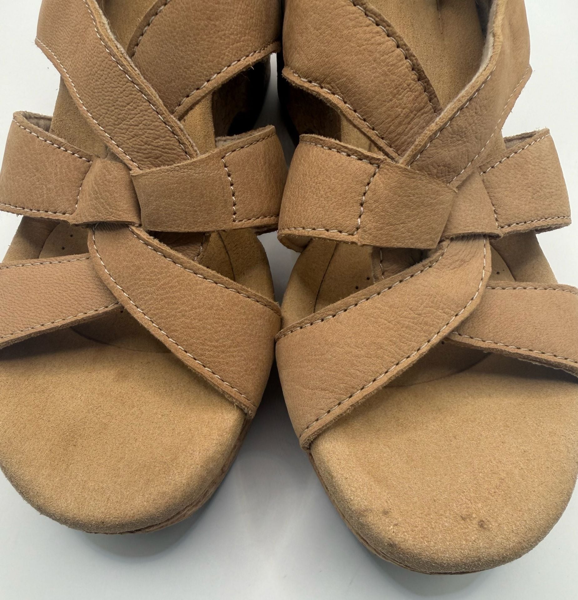 Clarks Collection Wedge Sandals Tan Brown Leather Size 7 9