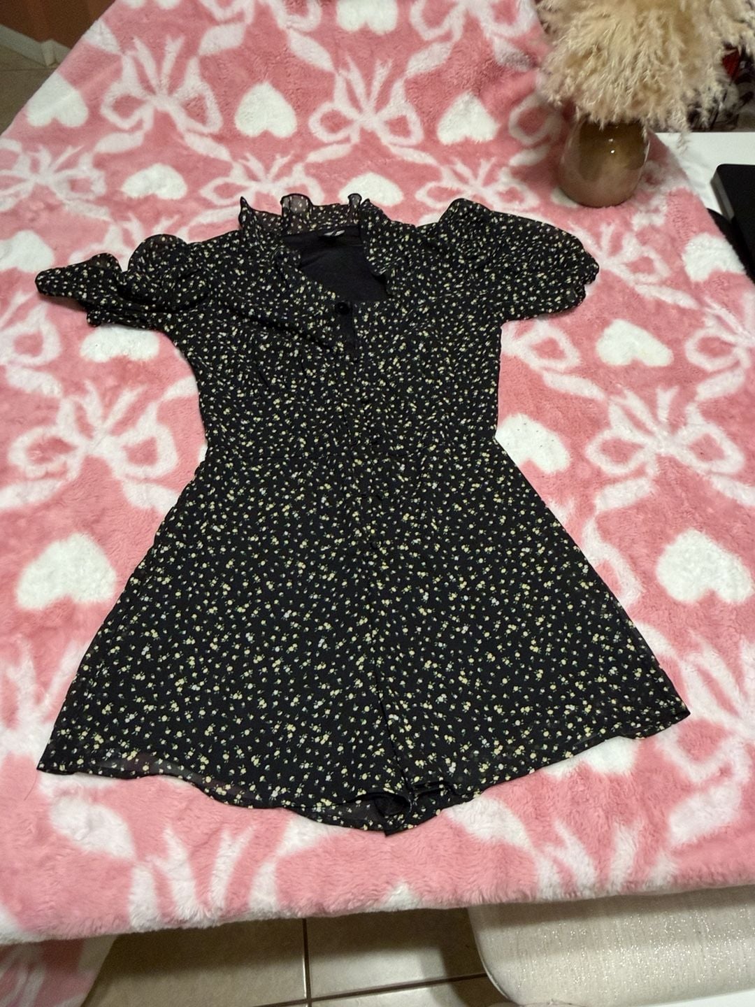 Divided H&M Floral Romper Size XXS Black Yellow Chiffon Ruffle Collar 3