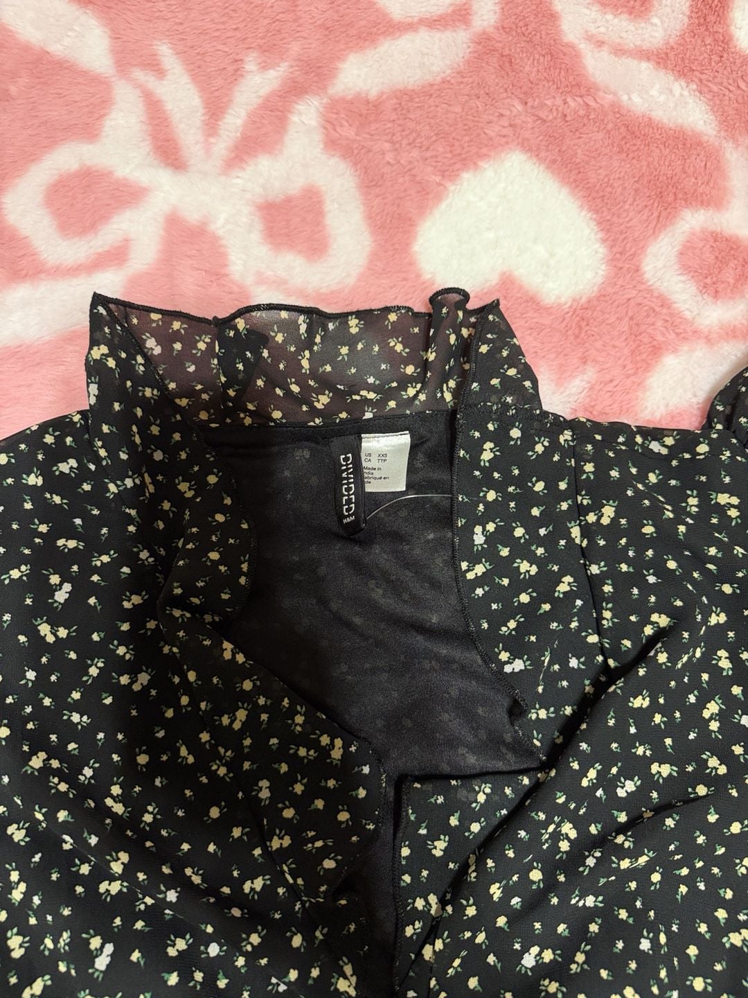 Divided H&M Floral Romper Size XXS Black Yellow Chiffon Ruffle Collar 4