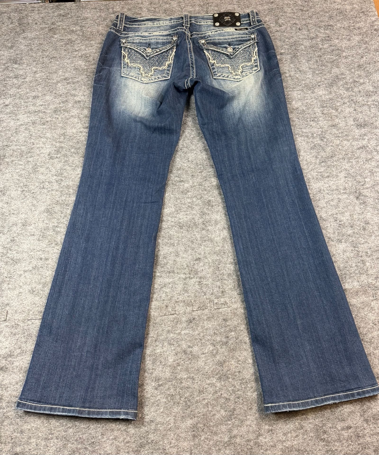 Miss Me Mid-Rise Bootcut Jeans Size 33x32 Dark Wash Rhinestone Embellished 2