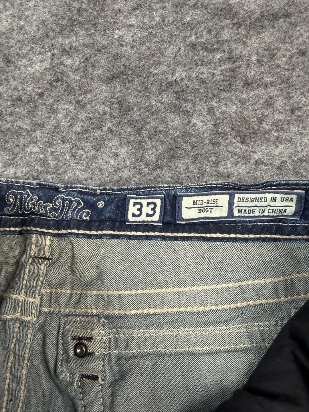 Miss Me Mid-Rise Bootcut Jeans Size 33x32 Dark Wash Rhinestone Embellished 5