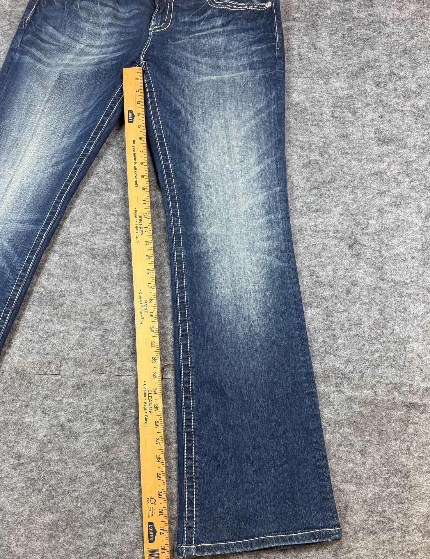 Miss Me Mid-Rise Bootcut Jeans Size 33x32 Dark Wash Rhinestone Embellished 6