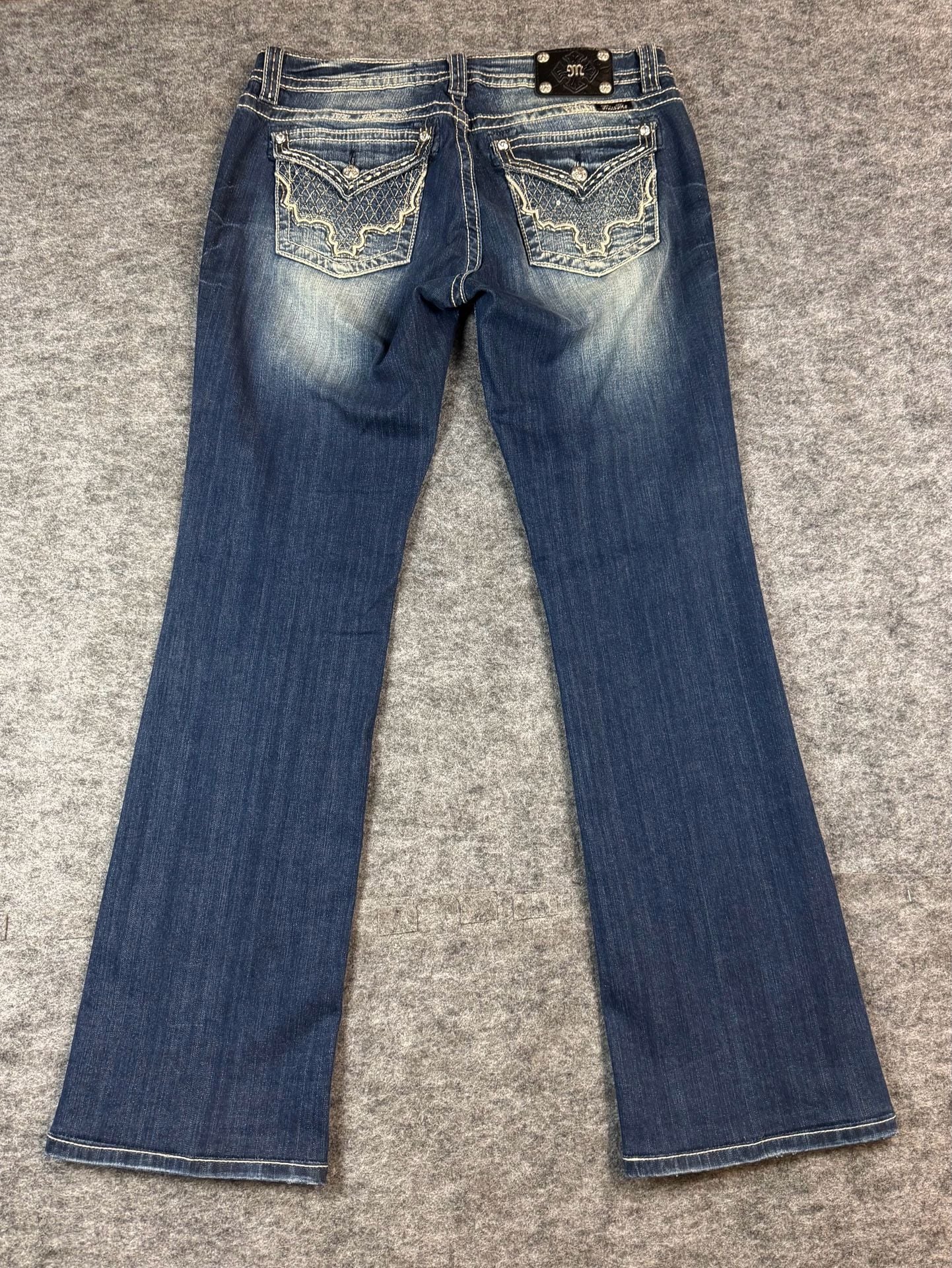 Miss Me Mid-Rise Bootcut Jeans Size 33x32 Dark Wash Rhinestone Embellished 11