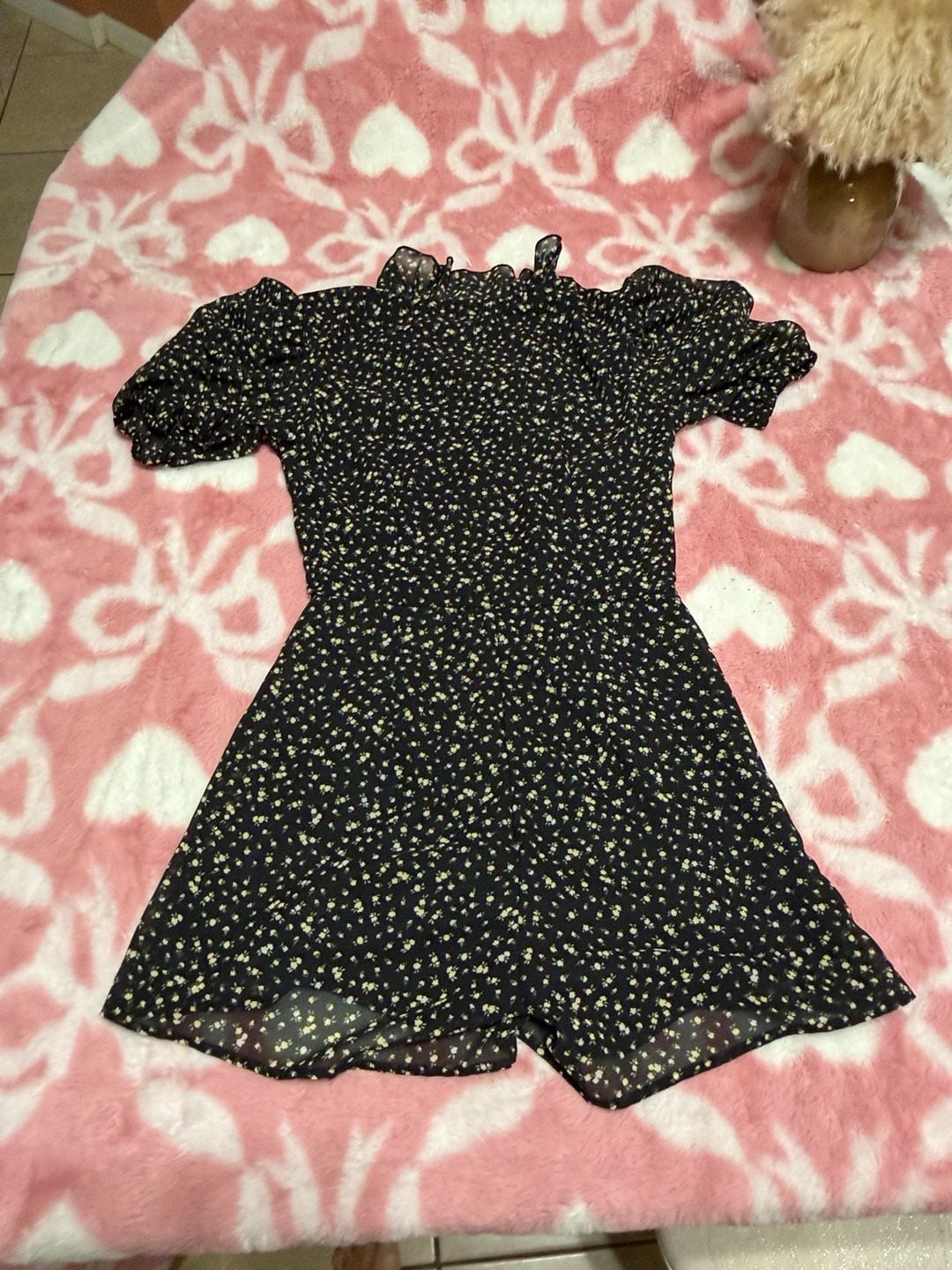 Divided H&M Floral Romper Size XXS Black Yellow Chiffon Ruffle Collar 5