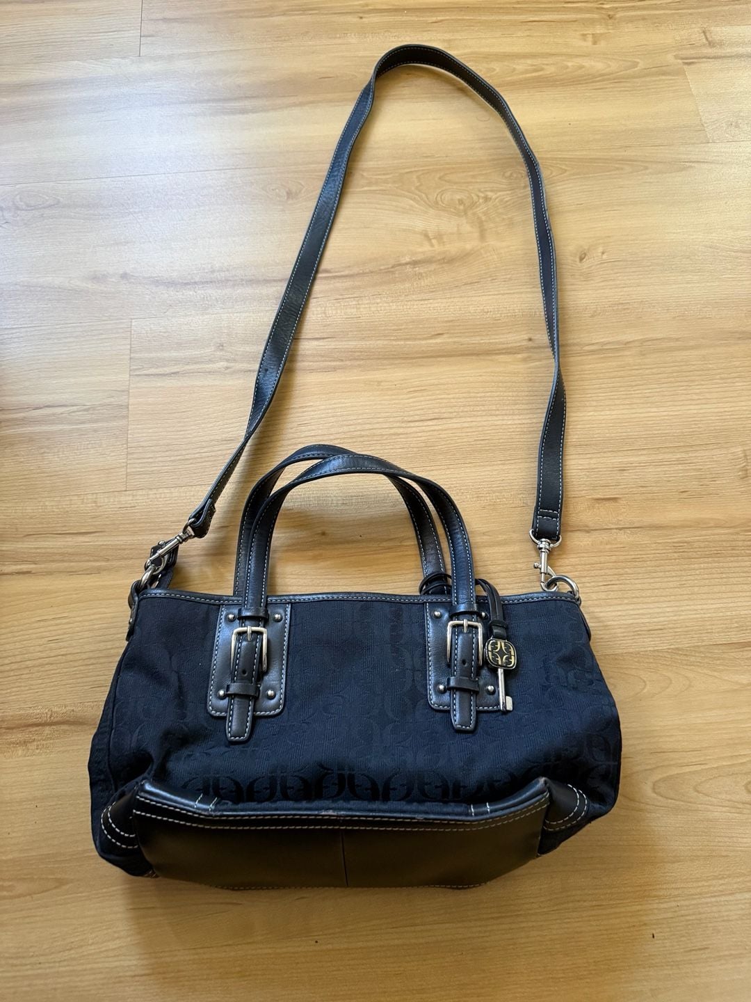 Fossil Jacquard Signature Black Handbag Crossbody Bag 2
