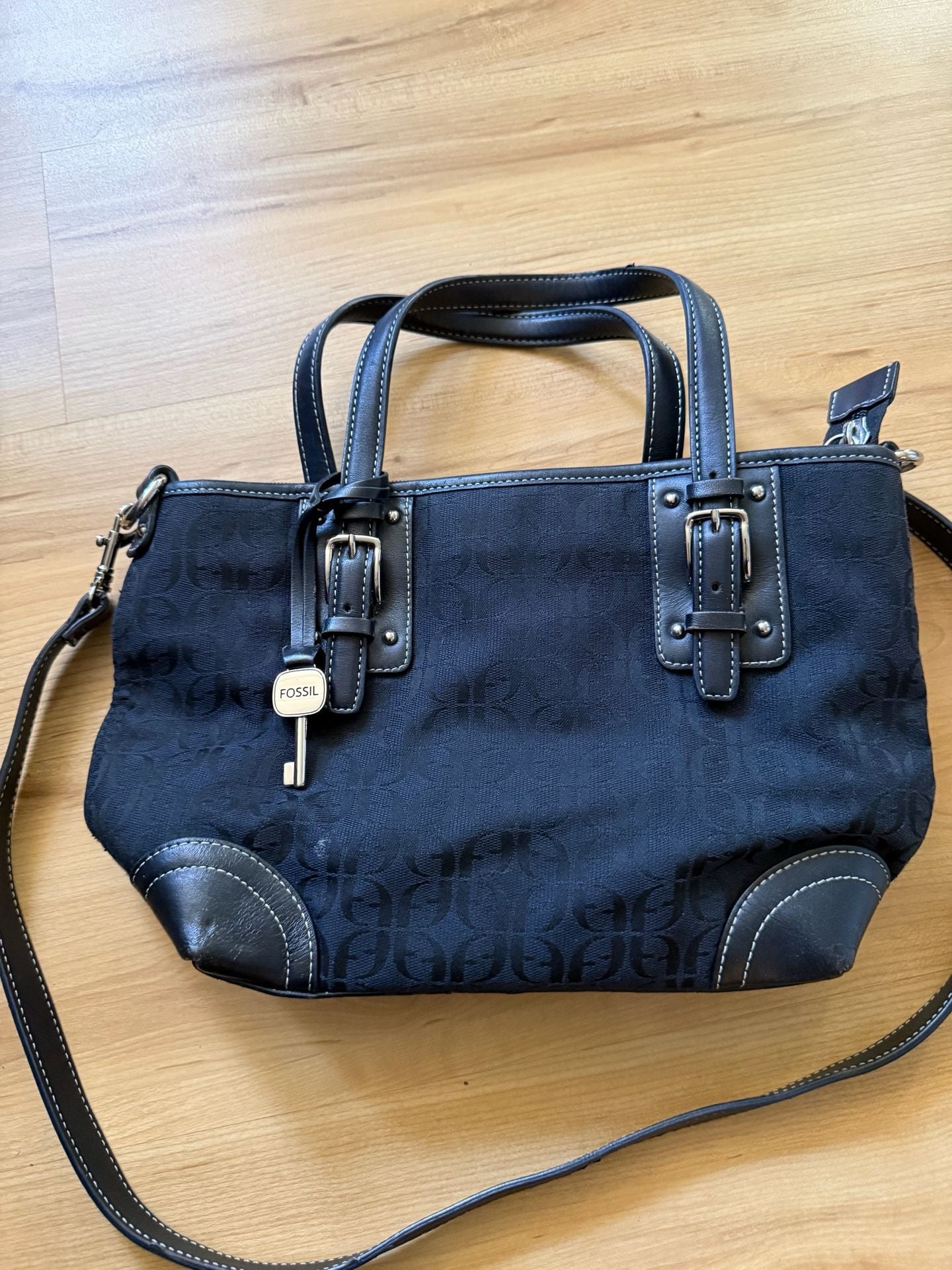 Fossil Jacquard Signature Black Handbag Crossbody Bag 3