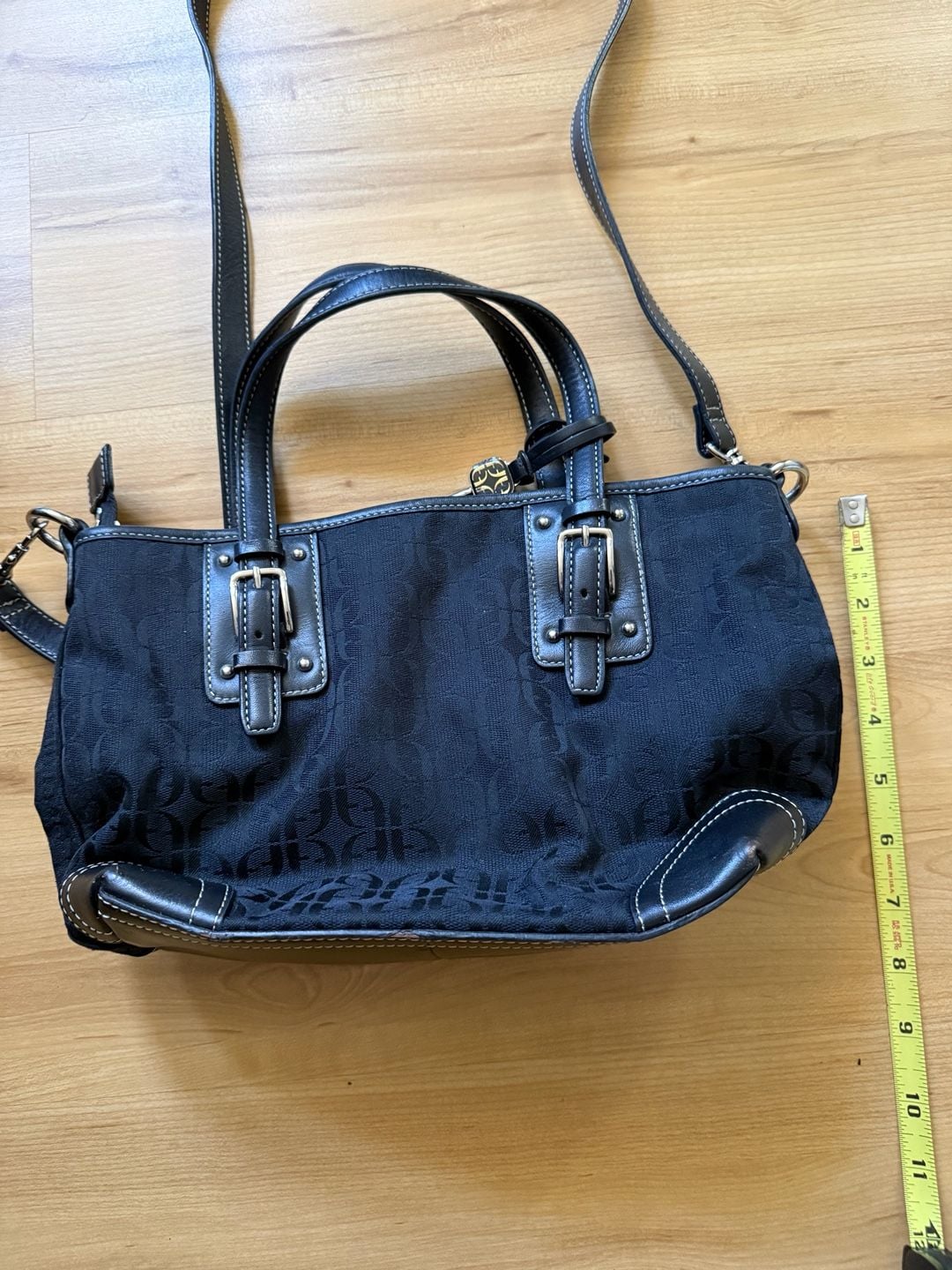 Fossil Jacquard Signature Black Handbag Crossbody Bag 7