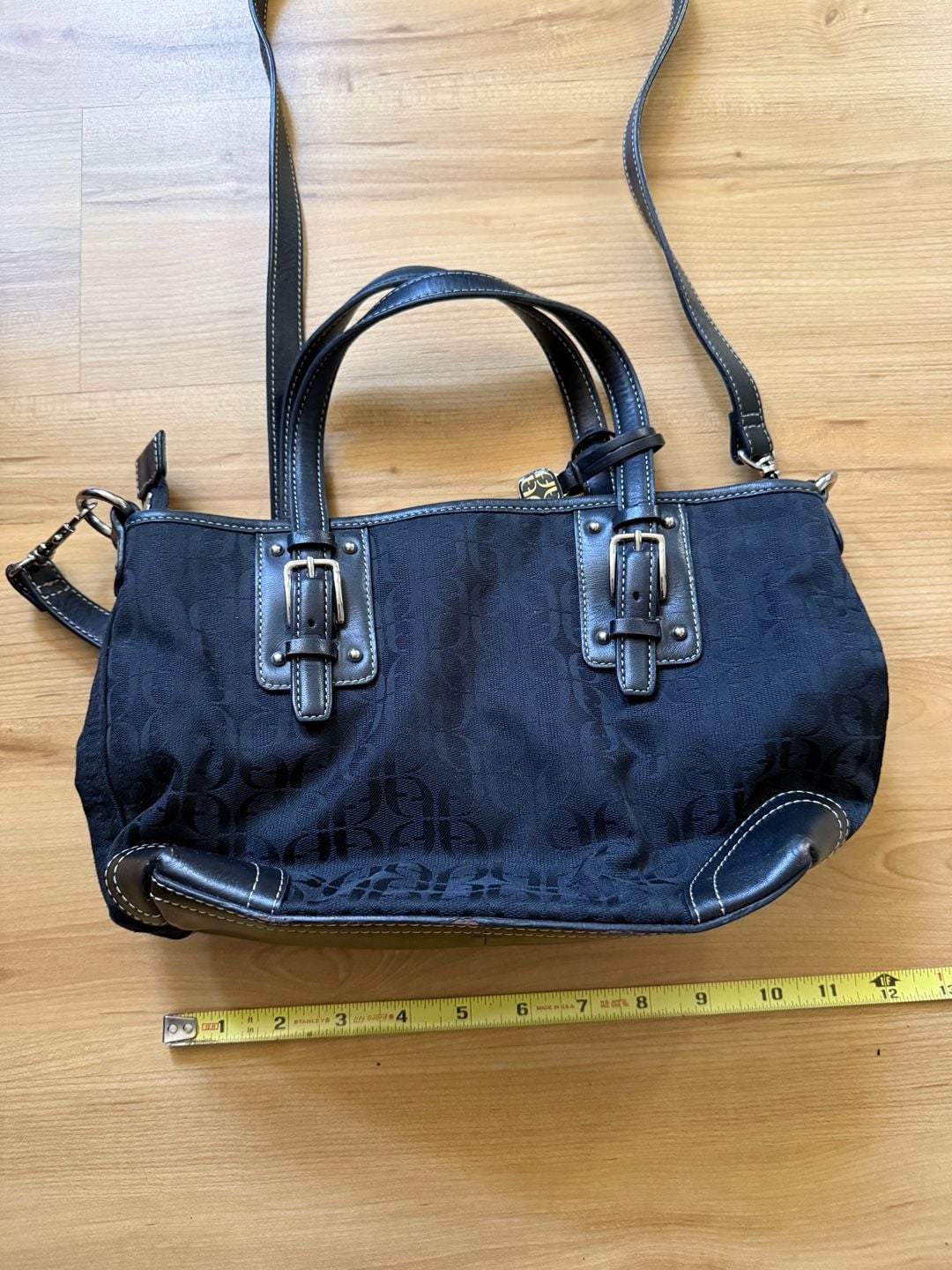 Fossil Jacquard Signature Black Handbag Crossbody Bag 8