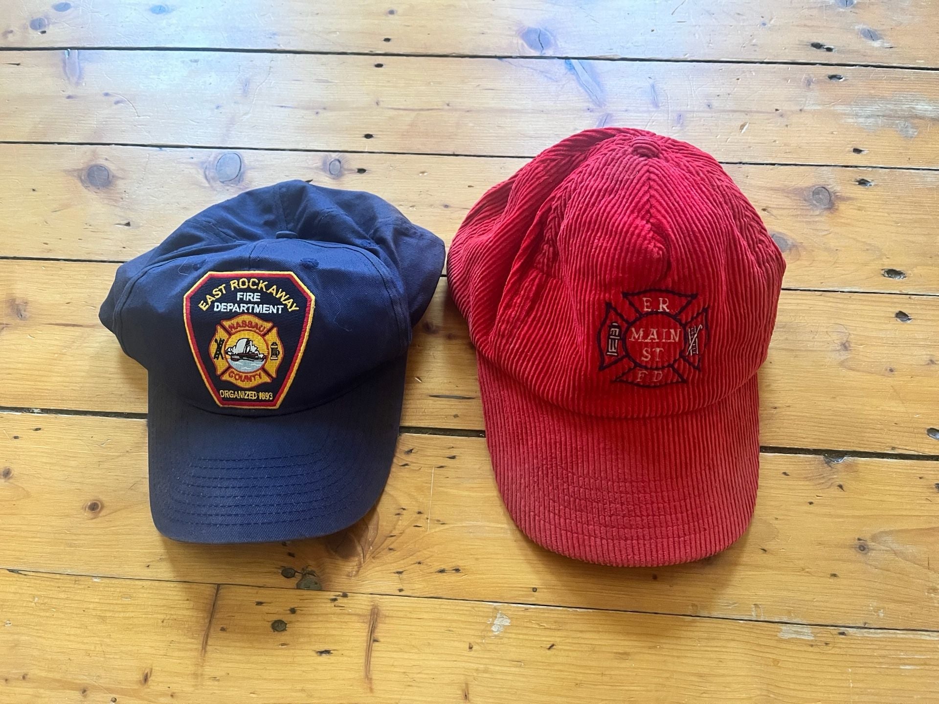 East Rockaway Fire Department & E.R. Main St. FD Firefighter 90s Hats Lot of 2 1