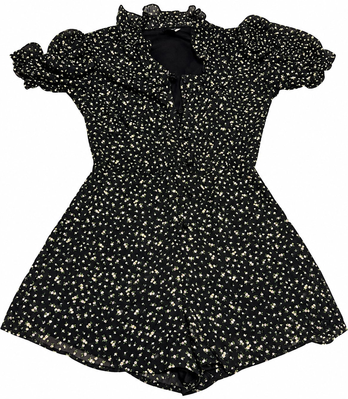 Divided H&M Floral Romper Size XXS Black Yellow Chiffon Ruffle Collar 2