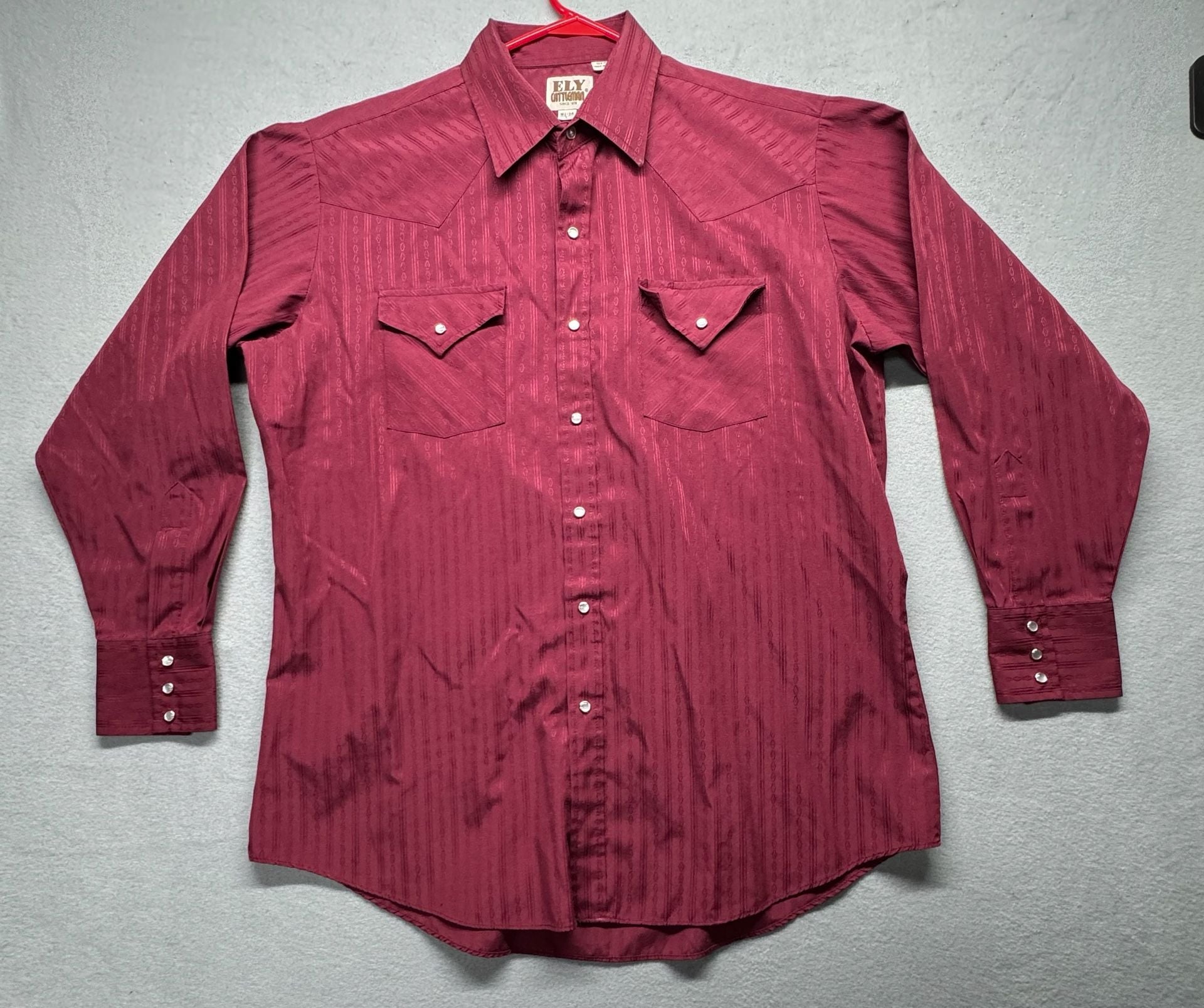 Ely Cattleman Western Shirt Size Large 16.5/34 Burgundy Pearl Snap Long Sleeve 2