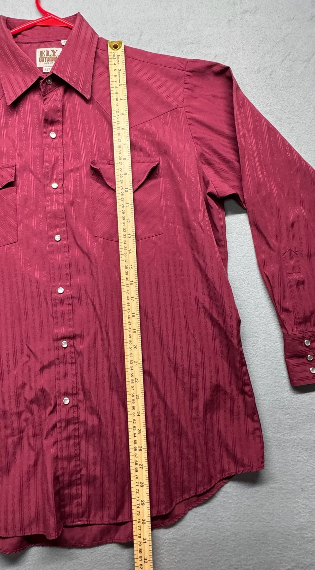 Ely Cattleman Western Shirt Size Large 16.5/34 Burgundy Pearl Snap Long Sleeve 5