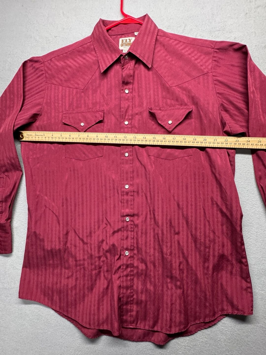 Ely Cattleman Western Shirt Size Large 16.5/34 Burgundy Pearl Snap Long Sleeve 6