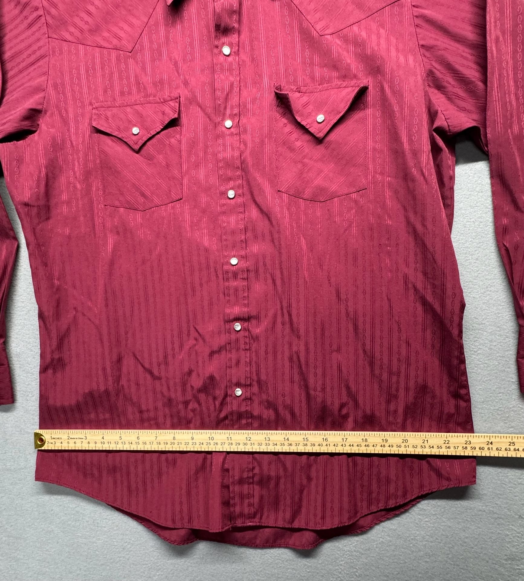 Ely Cattleman Western Shirt Size Large 16.5/34 Burgundy Pearl Snap Long Sleeve 7
